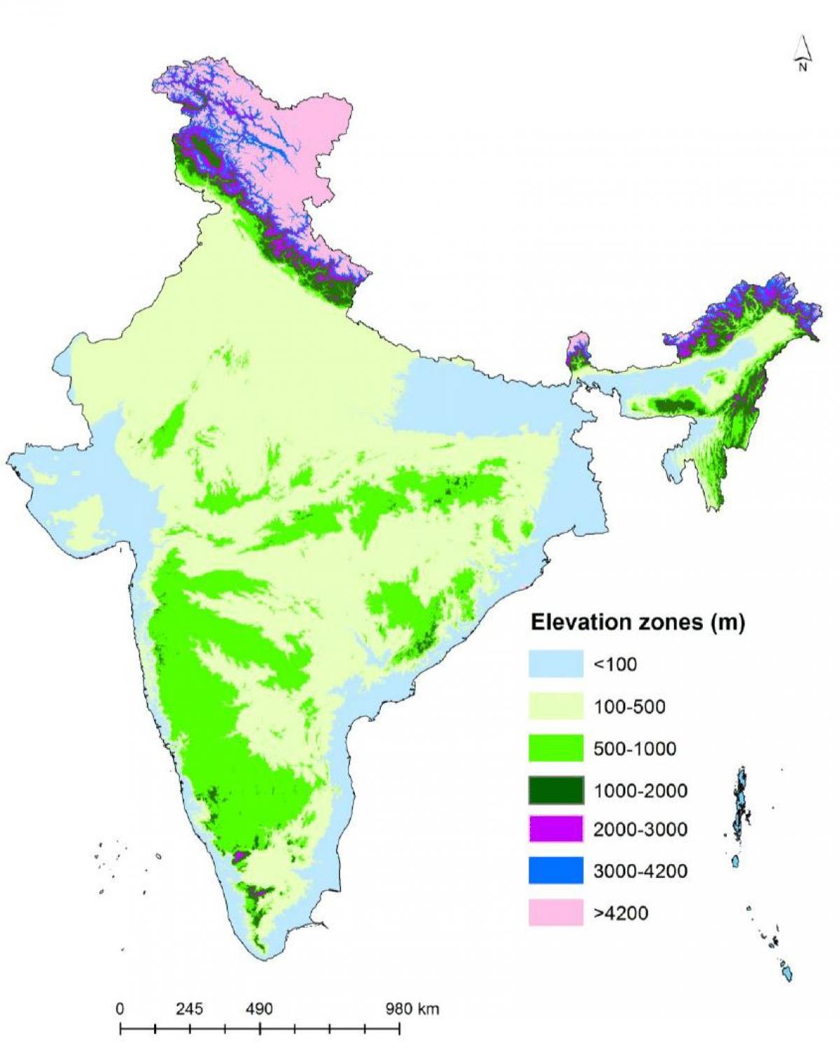 Mappa altimetrica dell'India