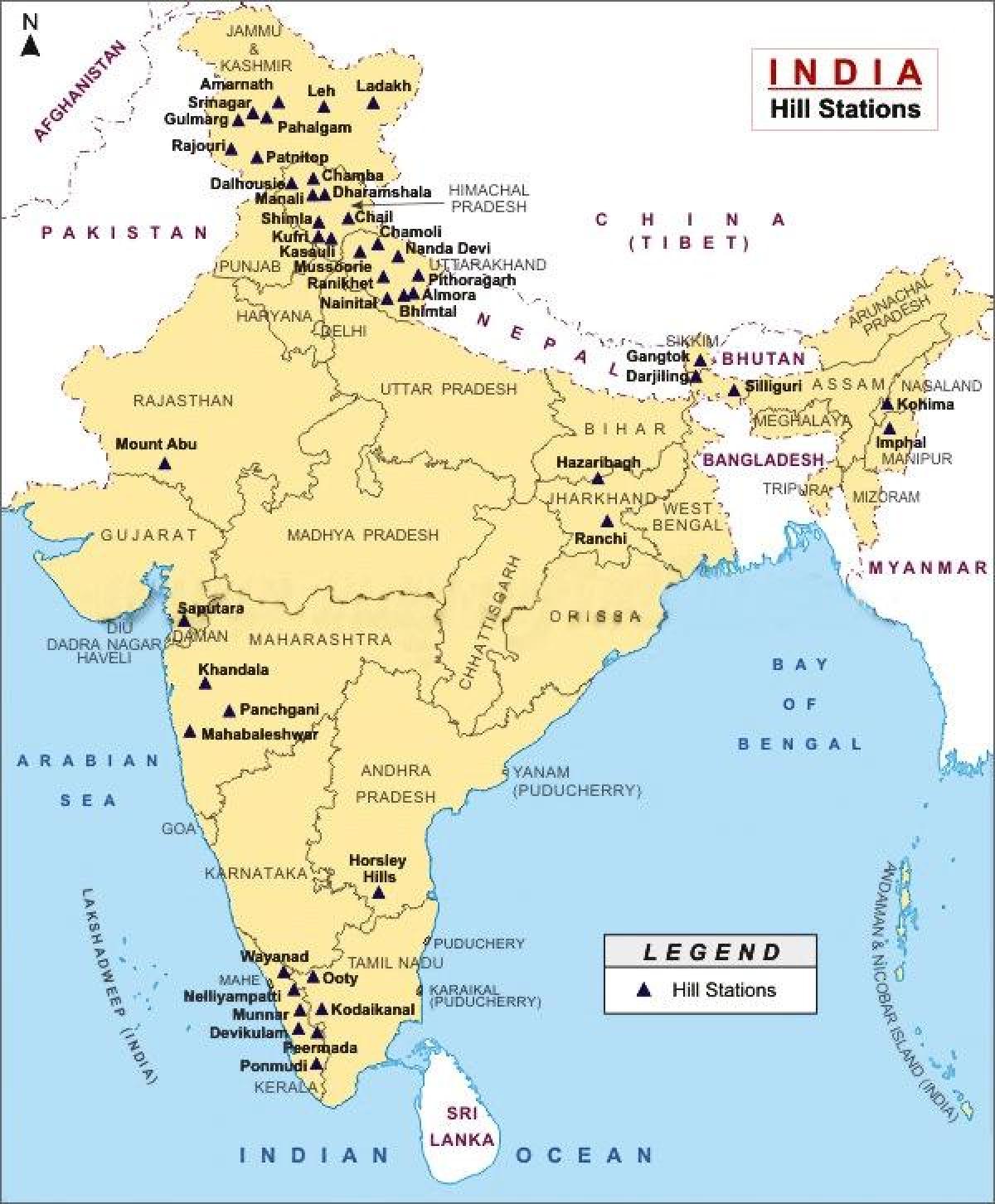 Montagne in India mappa