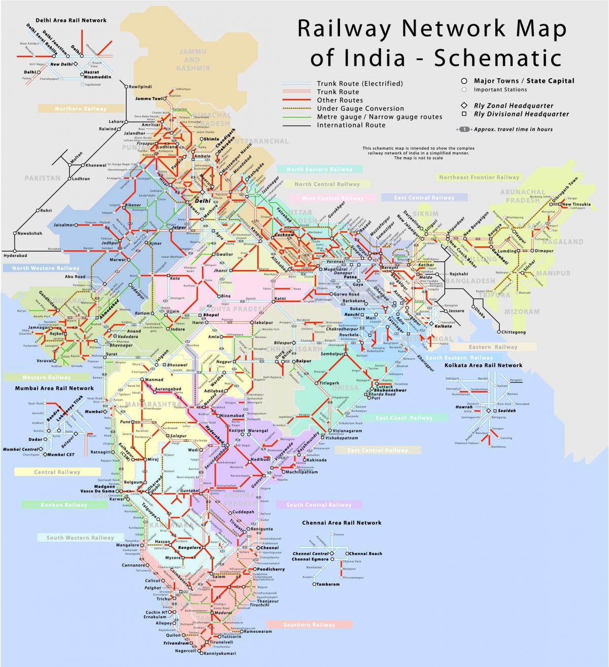 Mappa delle linee ferroviarie dell'India