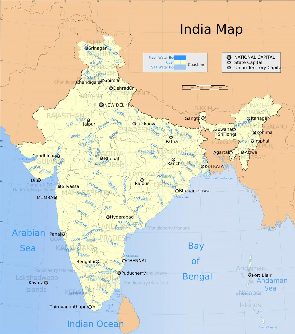 Fiumi in India mappa