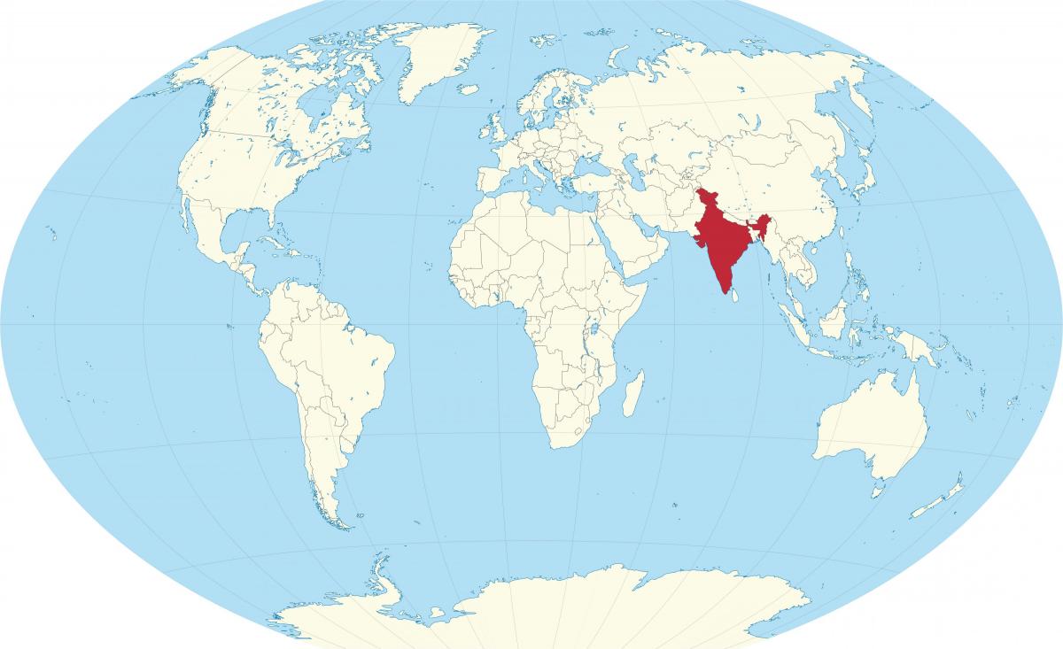 Posizione dell'India sulla mappa del mondo